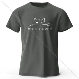 Minimalist Line Art Cat Print 100% Cotton T-Shirt, Soft & Breathable Round Neck Short Sleeve Tee, Unisex Simple & Stylish