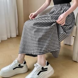Black White Checkered A-line Skirt Women Summer Lightweight High Waisted Long Skirt for Petite Slimming Casual 2025 New