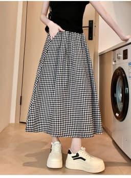 Black White Checkered A-line Skirt Women Summer Lightweight High Waisted Long Skirt for Petite Slimming Casual 2025 New
