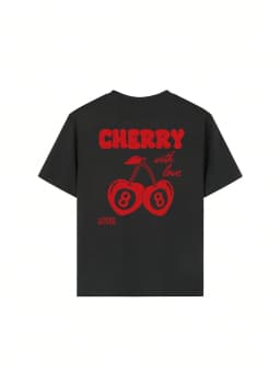 Cherry and number 8 letter print round neck T-shirt Girls summer casual all-match T-shirt breathable short-sleeved top