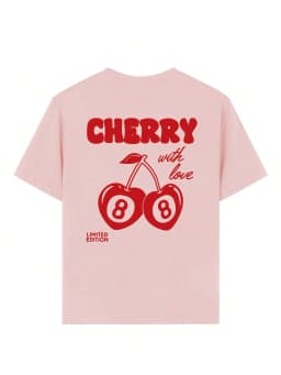 Cherry and number 8 letter print round neck T-shirt Girls summer casual all-match T-shirt breathable short-sleeved top