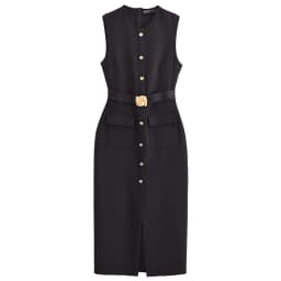 HXAO 2025 Black Dress Women's Dress Summer Elegant Casual Slim Holiday Dress O-Neck Sleeveless Button Up Belt Long Vestidos 066