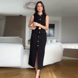 HXAO 2025 Black Dress Women's Dress Summer Elegant Casual Slim Holiday Dress O-Neck Sleeveless Button Up Belt Long Vestidos 066