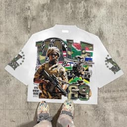 Vintage Warzone 69 Peace Graphic 100% Cotton T-Shirt Cropped Tees Men Y2K Summer Casual Oversize Tshirt Streetwear Women Tops