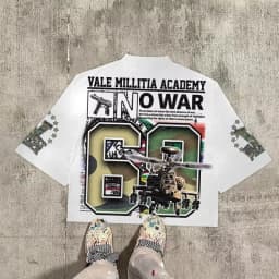 Vintage Warzone 69 Peace Graphic 100% Cotton T-Shirt Cropped Tees Men Y2K Summer Casual Oversize Tshirt Streetwear Women Tops