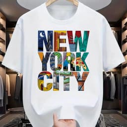 Summer Men's 100% Pure Cotton Casual Loose Fit Plus Size New York City Printed Comfortable Round Neck Short Sleeved T-Shirt Top