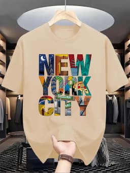 Summer Men's 100% Pure Cotton Casual Loose Fit Plus Size New York City Printed Comfortable Round Neck Short Sleeved T-Shirt Top