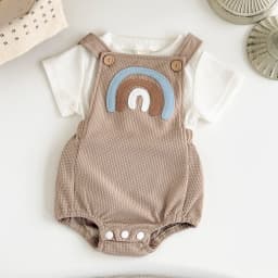 Newborn Baby Boys Clothing Summer Girls Set Rainbow Patch Overalls Romper Jumpsuit+Short Sleeved Shirt Clothes 2Pcs/Set