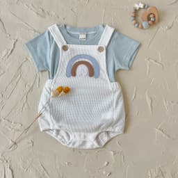 Newborn Baby Boys Clothing Summer Girls Set Rainbow Patch Overalls Romper Jumpsuit+Short Sleeved Shirt Clothes 2Pcs/Set