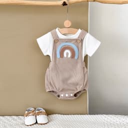 Newborn Baby Boys Clothing Summer Girls Set Rainbow Patch Overalls Romper Jumpsuit+Short Sleeved Shirt Clothes 2Pcs/Set
