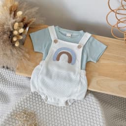 Newborn Baby Boys Clothing Summer Girls Set Rainbow Patch Overalls Romper Jumpsuit+Short Sleeved Shirt Clothes 2Pcs/Set