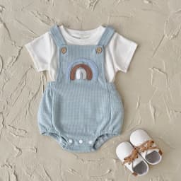 Newborn Baby Boys Clothing Summer Girls Set Rainbow Patch Overalls Romper Jumpsuit+Short Sleeved Shirt Clothes 2Pcs/Set