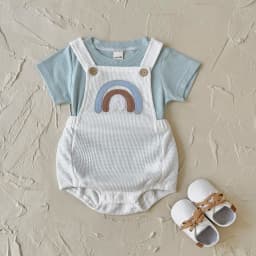 Newborn Baby Boys Clothing Summer Girls Set Rainbow Patch Overalls Romper Jumpsuit+Short Sleeved Shirt Clothes 2Pcs/Set