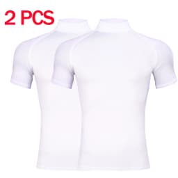 2Pcs Mens Compression T-shirt Summer Bodybuilding Sports Tight Turtleneck Short Sleeve Gym Quick Dry Running Male Workout Top