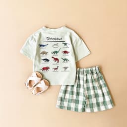 2Pcs Set New Baby Boy Girl Clothing Set Toddler Baby Clothes Dinosaur Print T-shirt+Grid Shorts Newborn Boy Girl Summer Outfits
