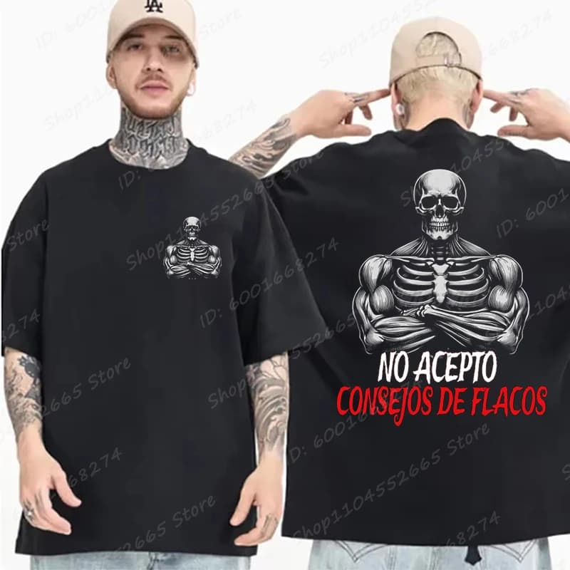 Skeleton Calacas Chidas Gym Print T-Shirts For Men Summer Short Sleeve Crew Neck Streetwear Oversized Tees Tops Men's Clothing