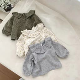 WT22425 Children Clothing Spring&Autumn Flower Soft Shirt for Newborn Baby Elegant Doll Collar Long Sleeved Top for Toddler Girl
