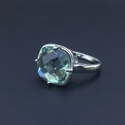 CSJ Green Amethyst Rings Sterling 925 Silver Natural Gemstone Cushion 12mm Women Lady Wedding Engagment Party Gift Box