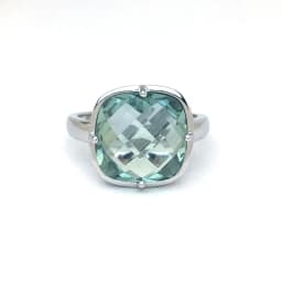 CSJ Green Amethyst Rings Sterling 925 Silver Natural Gemstone Cushion 12mm Women Lady Wedding Engagment Party Gift Box