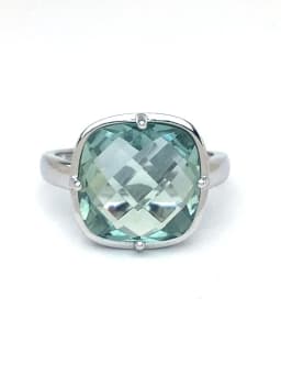 CSJ Green Amethyst Rings Sterling 925 Silver Natural Gemstone Cushion 12mm Women Lady Wedding Engagment Party Gift Box