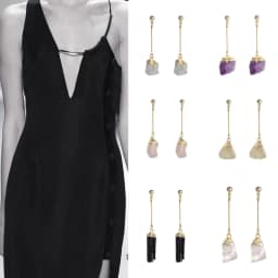 SANSHI Earrings Natural Crystal Drop Earrings, Crystal Strips, Black Tourmaline Rough, Vintage Earrings For Party Gift