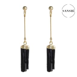 SANSHI Earrings Natural Crystal Drop Earrings, Crystal Strips, Black Tourmaline Rough, Vintage Earrings For Party Gift