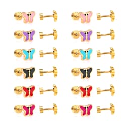 12 Pair/lot Cute Girls Stud Earrings 316L Stainless Steel For Women Love Heart Flower Piercing Stud Jewelry Party Gift Trendy