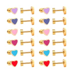 12 Pair/lot Cute Girls Stud Earrings 316L Stainless Steel For Women Love Heart Flower Piercing Stud Jewelry Party Gift Trendy