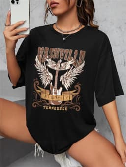 Woman Cotton T-Shirts Nashville Music City Tennessee Prints Tees Fashion Female Short Sleeve Clothes Comfortable Street Tops