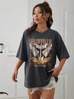 Woman Cotton T-Shirts Nashville Music City Tennessee Prints Tees Fashion Female Short Sleeve Clothes Comfortable Street Tops