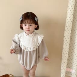 MILANCEL 2024 New Toddler Baby Girls Bodysuit Lace Collar Girls Princess One Piece Infant Waffle Clothes Outfit