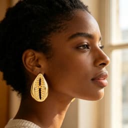 18K Gold Plated 3D Cowrie Shell Earring & Ring Set African Ethnic Statement Jewelry For Women Party Wedding Fashion Jewelry Gift
