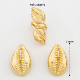 18K Gold Plated 3D Cowrie Shell Earring & Ring Set African Ethnic Statement Jewelry For Women Party Wedding Fashion Jewelry Gift