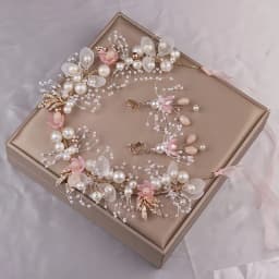 handmade bride hair accessories pink flower beaded wedding headdress crystal headpiece pearl headband for women