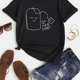 Tea Shirt Print T-Shirt, Funny Print Short Sleeve Crew Neck Casual Top For Spring & Summer, Women's Clothing