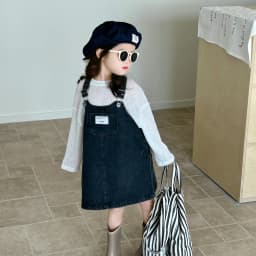Childrenclothing Girls Denim Dress Spring 2024 New Fashion Casual Large Pocket Strap Casual Simple Solid Color Girls Dress