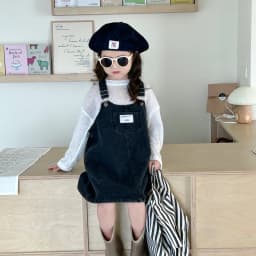 Childrenclothing Girls Denim Dress Spring 2024 New Fashion Casual Large Pocket Strap Casual Simple Solid Color Girls Dress