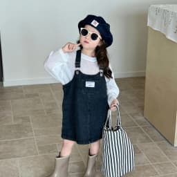 Childrenclothing Girls Denim Dress Spring 2024 New Fashion Casual Large Pocket Strap Casual Simple Solid Color Girls Dress