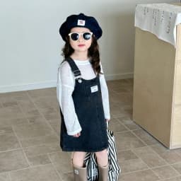 Childrenclothing Girls Denim Dress Spring 2024 New Fashion Casual Large Pocket Strap Casual Simple Solid Color Girls Dress