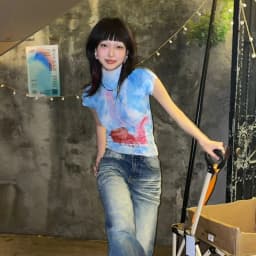 Karrram Japanese Y2k Crop Top 2000s Aesthetics Graphic T Shirts Vintage Harajuku Short Sleeve T-shirt Grunge Tie-dye Slim Tops