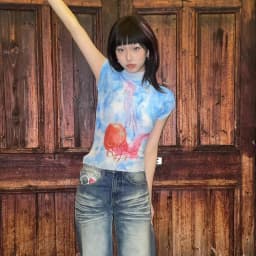 Karrram Japanese Y2k Crop Top 2000s Aesthetics Graphic T Shirts Vintage Harajuku Short Sleeve T-shirt Grunge Tie-dye Slim Tops