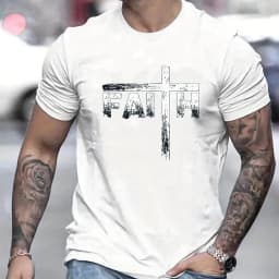 Men's Summer 100% Cotton Faith Print Loose Large Casual Round Neck Short Sleeve T-shirt