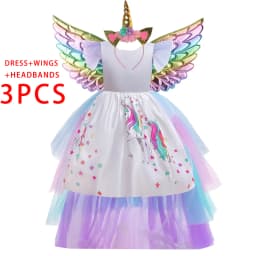 Kids Unicorn Princess Dress For Girls Children Cosplay Costume Trailing Rainbow Birthday Party Dresses Girl Christmas Outfit