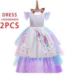 Kids Unicorn Princess Dress For Girls Children Cosplay Costume Trailing Rainbow Birthday Party Dresses Girl Christmas Outfit