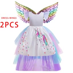Kids Unicorn Princess Dress For Girls Children Cosplay Costume Trailing Rainbow Birthday Party Dresses Girl Christmas Outfit