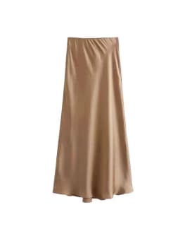 Women's Soft Touch Silk-Like Midi Skirt High Waist Elastic Waistband Chic Fashion Female Skirts Elegant Mujer