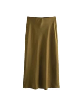 Women's Soft Touch Silk-Like Midi Skirt High Waist Elastic Waistband Chic Fashion Female Skirts Elegant Mujer