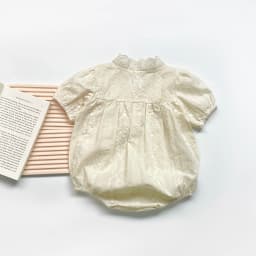 FLM Summer Baby Romper Short Sleeves Princess Lace Collar Solid Color Baby Bodysuit Thin 0-2 Years Old