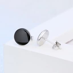 Buyee 925 Sterling Silver Bead Stud Earring Light Black Acrylic Round Earring for Woman Man Fashion Punk Fine Jewelry Earring