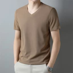 2026 Men's New Waffle V Neck Short Sleeved T-shirt Summer Comfortable Top